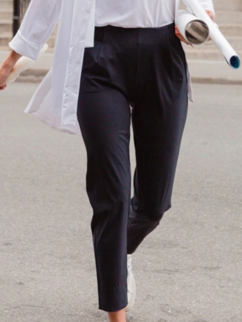 ADAY Turn It Up Dial It Down A Day Tapered Solid Black Jersey Knit Trouser Pant
